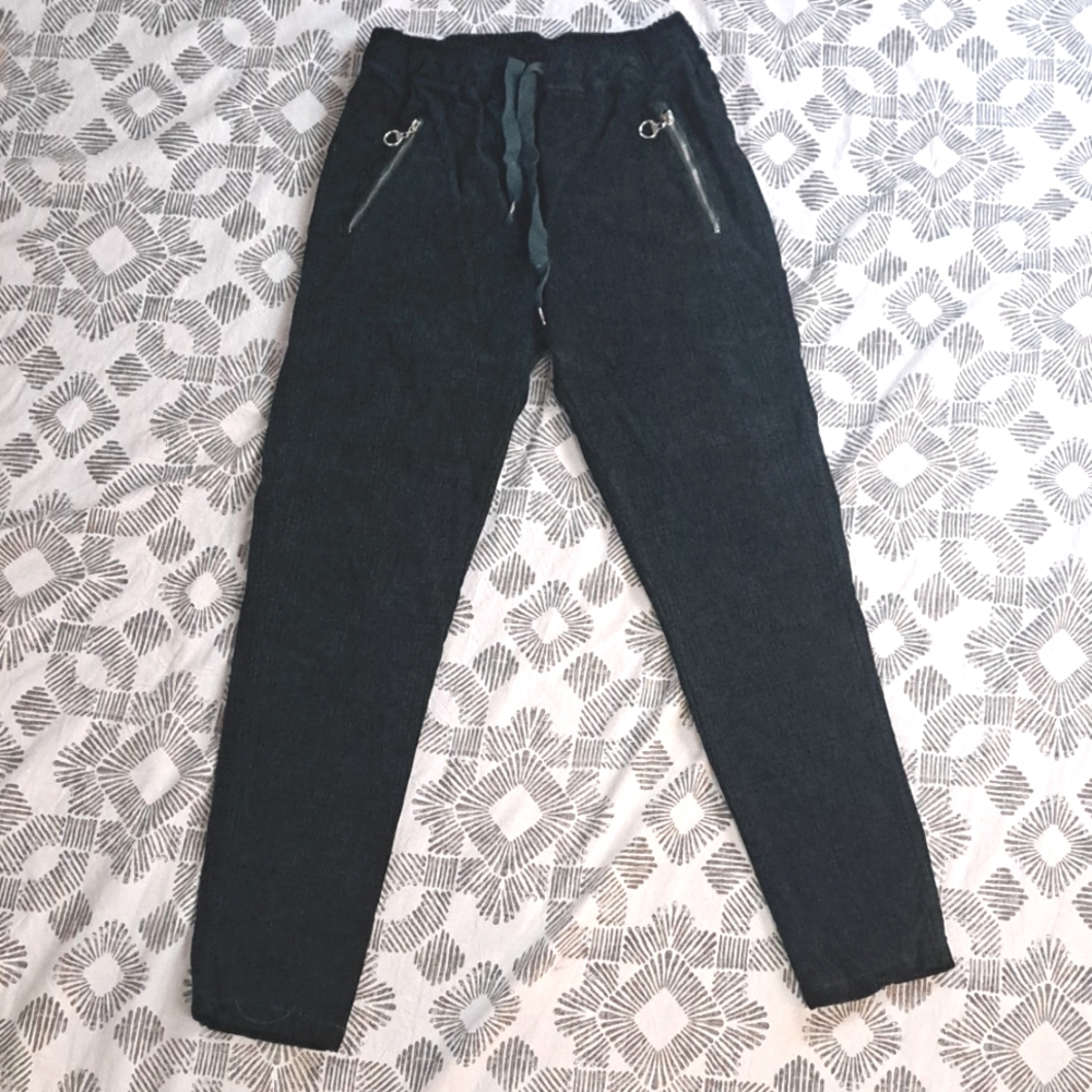 Tempo Paris evergreen Holiday plaid corduroy pull on jogger pant zip pockets szS